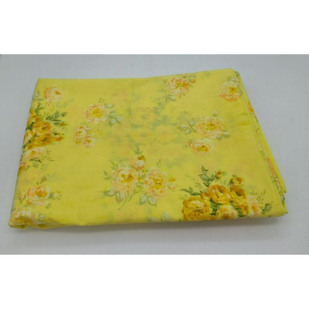 Vintage Springmaid Twin Flat Sheet, Yellow w Pink Regal Rose, Percale, USA Made